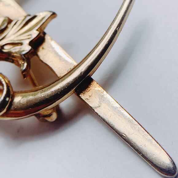 Vintage Mid Century Gold Tone Scimitar Crescent Leaf Sword Fraternal Brooch Pin - Picture 10 of 12